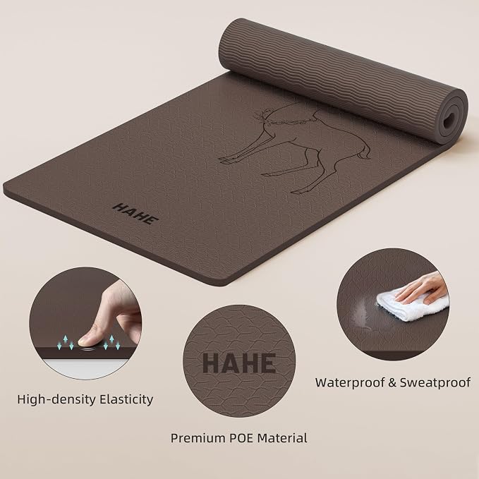 HAHE Extra Wide Yoga Mat, 75"x 32" POE Non Slip Exercise & Fitness Mat for Home Workout, 8mm Thick Large Yoga Mat for Men & Women, Deer Print Pilates Mats with Carry Strap