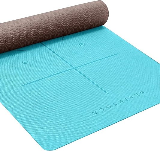 Heathyoga Yoga Mat Non Slip TPE Pilates Exercise Mats for Home Workout Gym Fitness Eco Friendly Thick Hot Yoga Mat with Strap Body Alignment,72"x 26" Thickness 1/4"