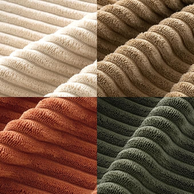 MIULEE Fall Corduroy Decorative Throw Pillow Covers Rust-Olive Green 18x18 | Set of 4, Vintage Fall Decor, Rustic Brown Green Collection, Boho Farmhouse Cushion Covers for Couch Bed Sofa Living Room