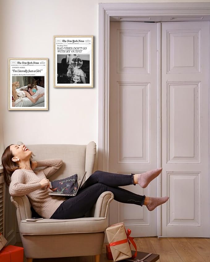 EcoHest 8x10 in Audrey Hepburn I'm Literally Just a Girl Framed Wall Art | Natural Oak Wood Frame with Canvas Wall Art, Vintage Newspaper Wall Decor for Bedroom, Bathroom, Apartment, Dorm Room, 1Pack