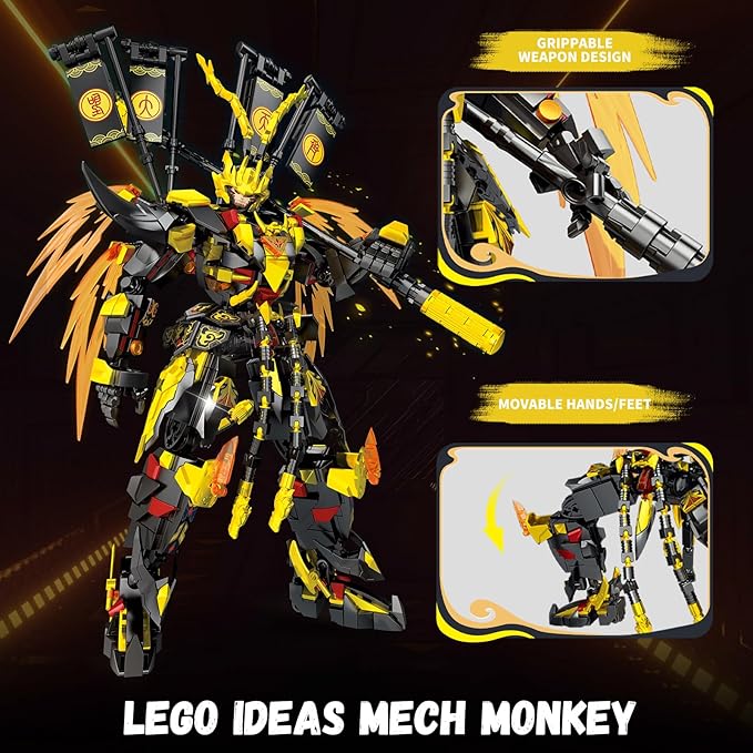 Mech Monkey Building Blocks with Glow in The Dark Effect, Compatible with Lego, Chinese Classical Mythology Design, Home & Office Deco, Nice Gift for Adults, Boys and Girls 14+ (1128pcs)