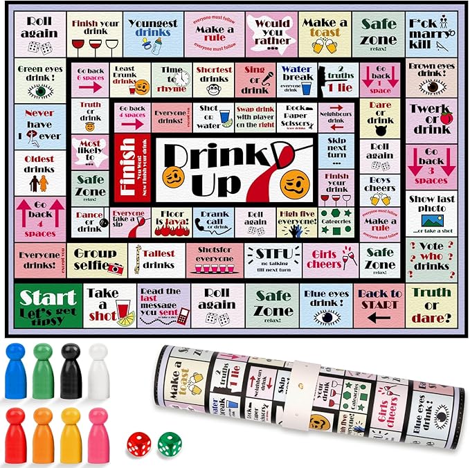 Drinking Board Games for Adults Girls Night,Waterproof Leather Mat Drinking Games,Party Interactive Drinking Game Playmat, Bachelorette Party,Family Play or Any Occasion,Age 21+,2-8 Players