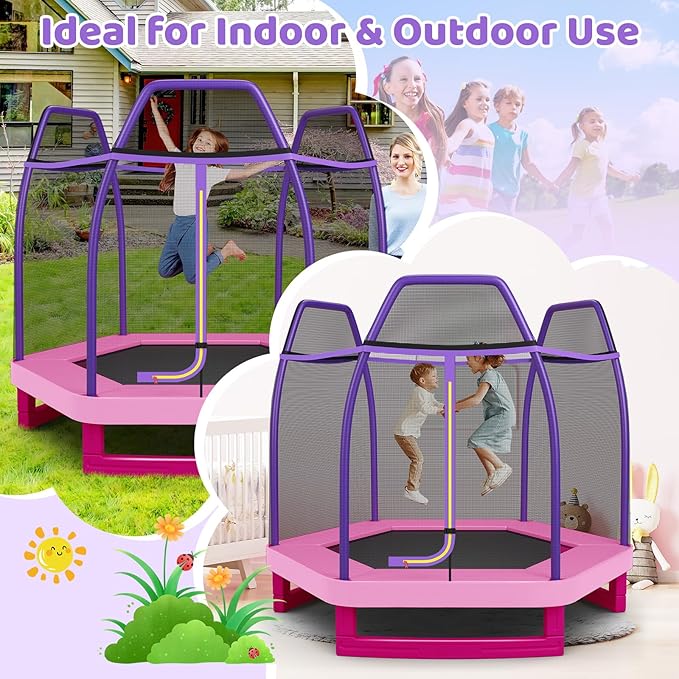 Giantex 7 Ft Trampoline for Kids, Heavy Duty Steel Frame Small Mini Toddler Trampoline, Great Gifts for Boys Girls, Outdoor Indoor Kids Trampoline with Net, for Age 3-8