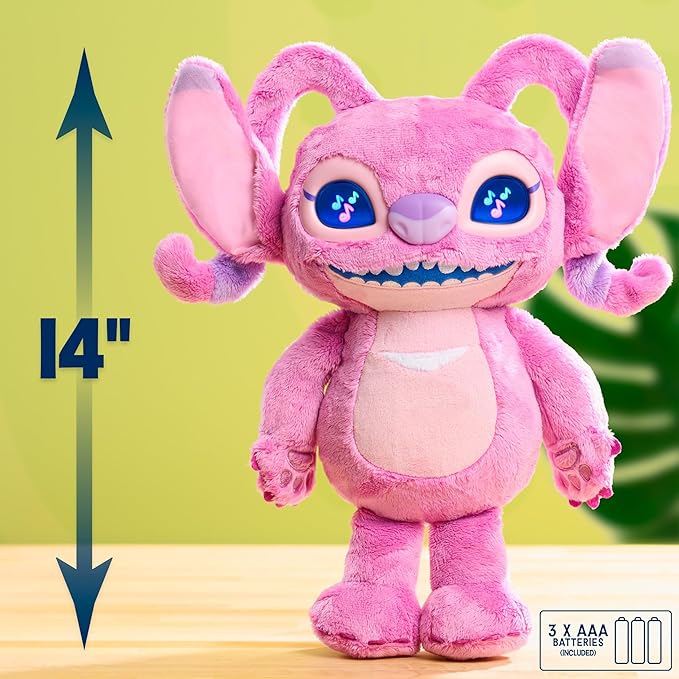Disney Stitch Angel Many Moods 14-inch Interactive Plush, 50+ Sounds & Effects, Expressive LCD Eyes Show Her Moods, Toy for Fans, Girls, Boys, Kids 3 and Up by Just Play