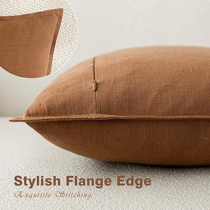 Foindtower Pack of 2, Decorative Linen Solid Throw Pillow Covers Soft Accent Cushion Case Boho Farmhouse Pillowcase for Chair Couch Sofa Bedroom Living Room Home Decor 24 x 24 Inch Orange Brown