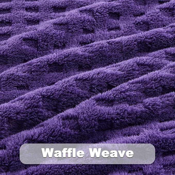 NEWCOSPLAY 3D Waffle Checkered Flannel Queen Blanket, Dark Purple, 90"x90" | Super Soft Cute Lightweight Decorative Premium Silky Fleece Blanket for Couch Sofa Bed, Gift for Women Men, All Season Use