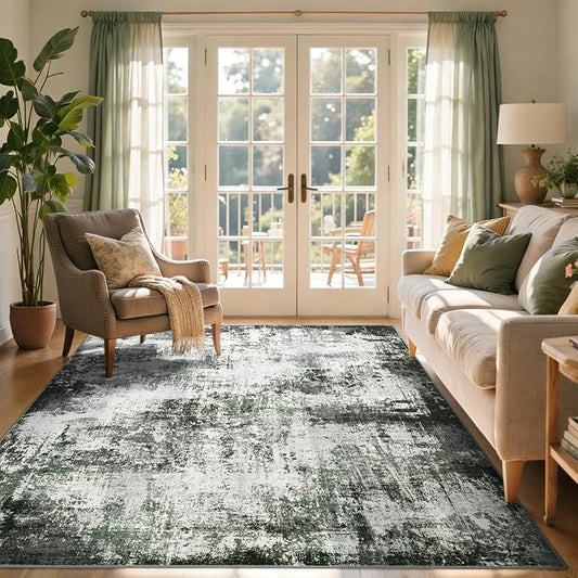 4x6 Ft Area Rugs for Living Room, Soft Non-Slip Washable Rugs Modern Abstract Pattern Carpet for Bedroom Indoor Floor Nursery Home Decor (Grey/Green)