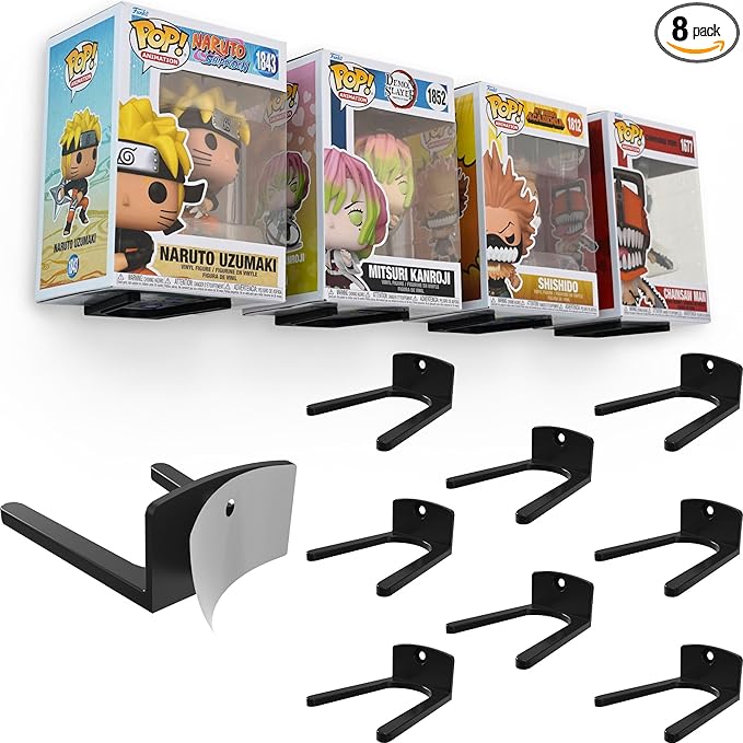 Modern JP Adhesive Display Shelf for Funko Pop Boxes (8-Pack) – Clean Mount for Funko Pop Display – Easy Adhesive Install – Box-Safe, No-Drill Setup – Black
