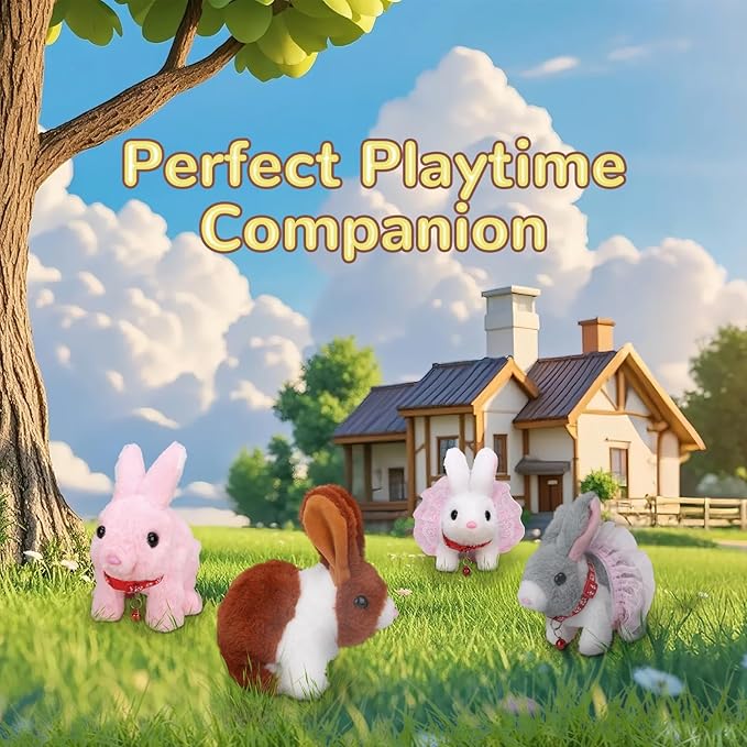 Walking Bunny Toys for Kids, Bunny Stuffed Animal Interactive Electronic Toys, Swinging Ears, Twitching Mouth and Nose, Easter Christmas and Birthday Gift, Suitable for Toddlers 3, 4, 5, 6, 7Years Old
