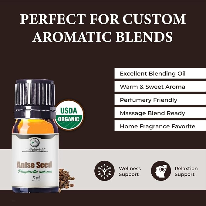 Anise Seed Organic Essential Oil - Steam Distilled Pure Pimpinella Anisum Oil for Aromatherapy, Diffusers, Soap Making, Candle Making, Cosmetic Formulations Massage DIY Personal Care - Spain - 5 ml