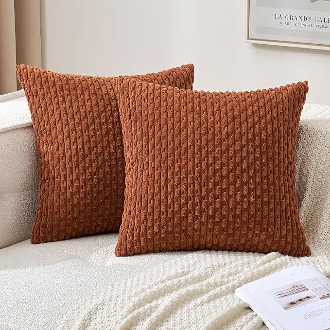MIULEE Fall Decorative Throw Pillow Covers 20x20 Burnt Textured Corduroy | Terracotta Pack of 2 Striped Pillow Covers Modern Farmhouse Autumn Home Decor for Couch Bed Sofa Living Room