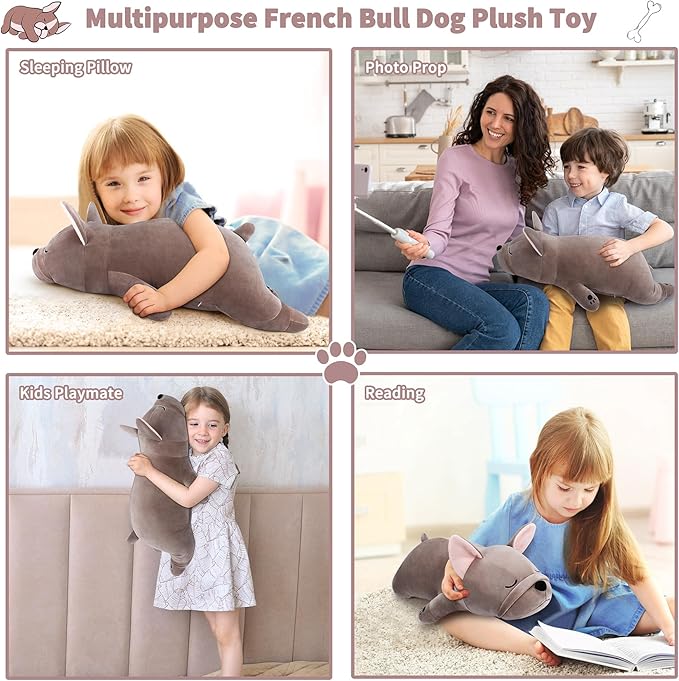 Auspicious beginning 19'' Large French Bulldog Plush Stuffed Animal- French Bulldog Dog Plush Pillow Plushies, Big Sleeping Body Pillow Dog Plushie Toy, Christams Birthday Gifts for Kids Girls Boys