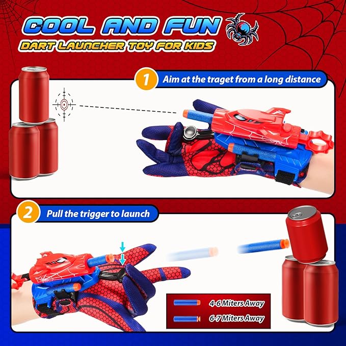 Excitobo Superhero Web Shooters for Kids Age 8-12, Adjustable Wrist Launcher Slinging Toy Set with 20 Darts, Ideal Birthday for Boys & Girls Imaginative Role-Playing Costume Accessory
