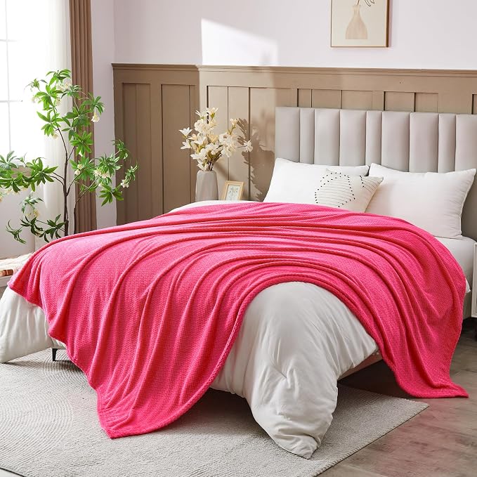 NEWCOSPLAY Fleece Leaves Pattern King Blanket, Dark Rose Red, 90"x110" | Super Soft Throw Blanket, Lightweight Cozy Bed Sofa Blanket, Premium Silky Flannel Fleece, Travel Blanket for All Season Use