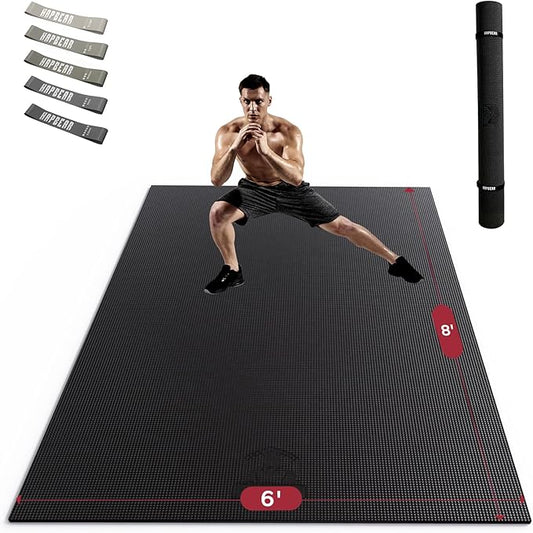 HAPBEAR Large Exercise Mat-7'x5'/6'x8'/6'x9'/6'x10'/6'x12'x8mm(1/3"),Non-Slip, Ultra Durable, Thick Workout Mat for Home Gym Flooring Cardio, Yoga for Fitness, High-Density, Shoes-Friendly