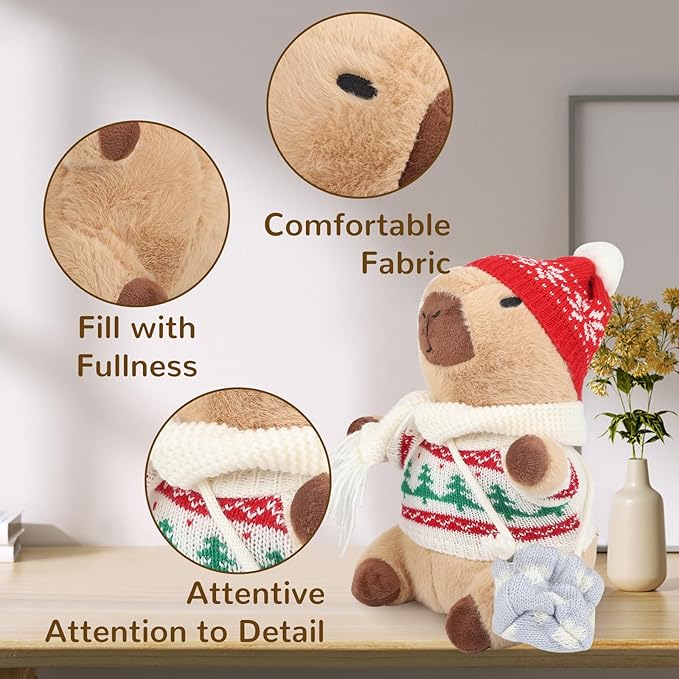 Capybara Plush with 10 Pcs Clothes & Accessories,Christmas Stuffed Animals, 10.2 in Cute Capybara Plush Toys,Birthday Gifts&Dress Up Cute Plushies for Boys/Girls (Holiday-B)