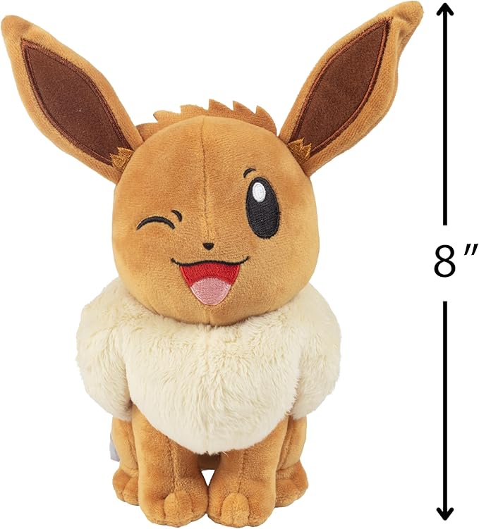Pokemon 8" Eevee & Pikachu Plush, 2-Pack - Let's Go Starters - Officially Licensed - Authentic Soft Stuffed Animal Toy Figures - Holiday Christmas Stocking Stuffer Gift for Kids, Boys, Girls - 2+
