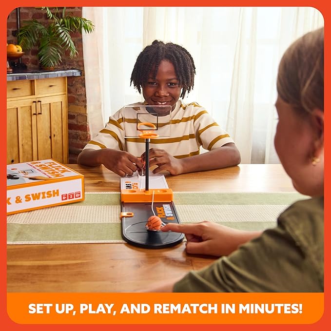 Flick & Swish Basketball Hook & Ring Game by Relatable, Fun 2 Player Games for Ages 8+, This Mini Basketball Game Includes 1 Court Board and Instructions