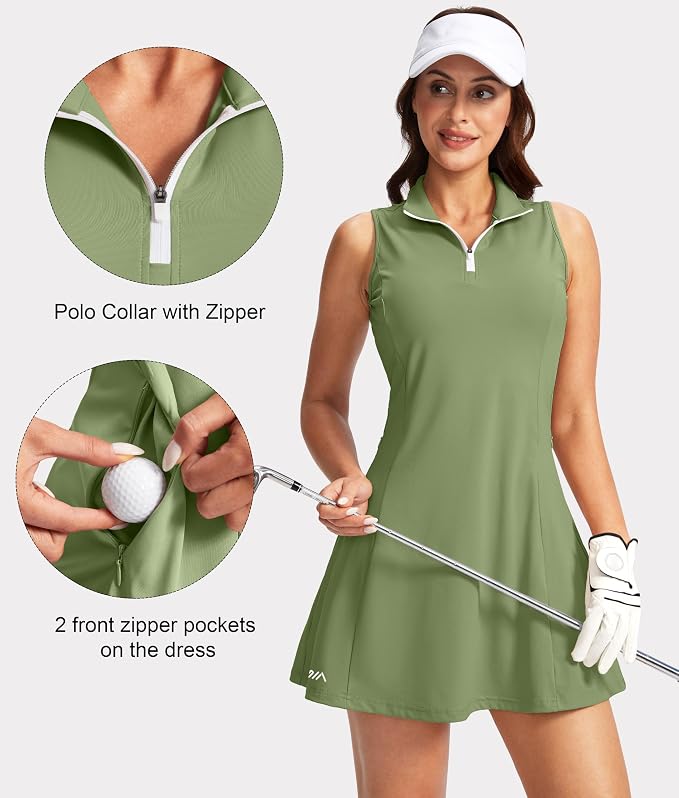 Viodia Women's Tennis Golf Dress with Shorts | Active, Exercise, Workout, Sports, Athletic, Dresses for Women, with Zipper Pockets