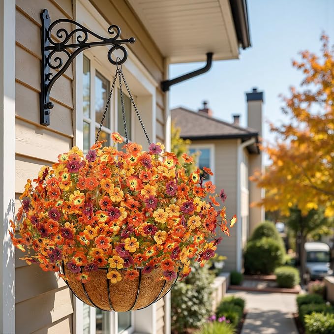 Alupssuc 24 Bundles Artificial Fall Flowers, UV Resistant Faux Mums Porch | Silk & Plastic, 13 Inch Tall, for Indoor Outdoor Planters Yard Patio Window Box, Autumn Outside Realistic Fake Decoration