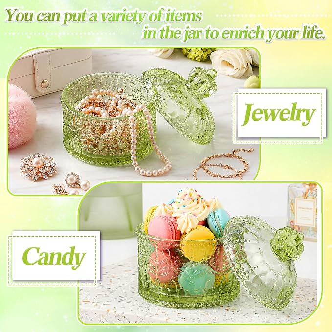 Body Powder Puff and Container, Crystal Container with Soft Dust Powder Puff Washable Reusable Face Body Glitter Wet Dry Makeup for Women Gift(Green, Crown)