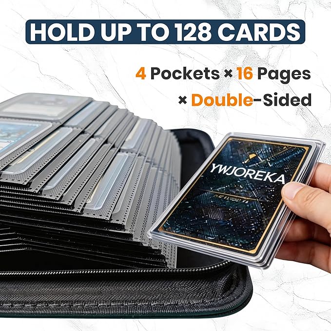 Toploader Binder 4 Pocket, Holds 128 Toploaders, Double-Sided Card Storage Binder for 3" x 4" Rigid Cards, PU Leather Album for Trading Cards & Sports Cards(red)