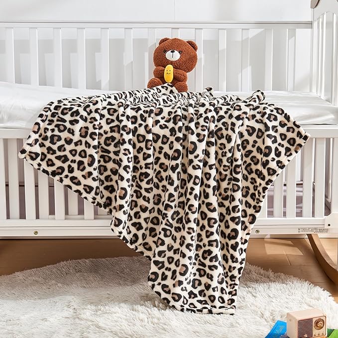 Yurhap Leopard Print Baby Blanket Fleece Baby Blankets for Boys Girls, Ultra Soft Cozy Fluffy Infant Toddler Newborn Receiving Blankets for Crib Stroller, 30"x40", Cream