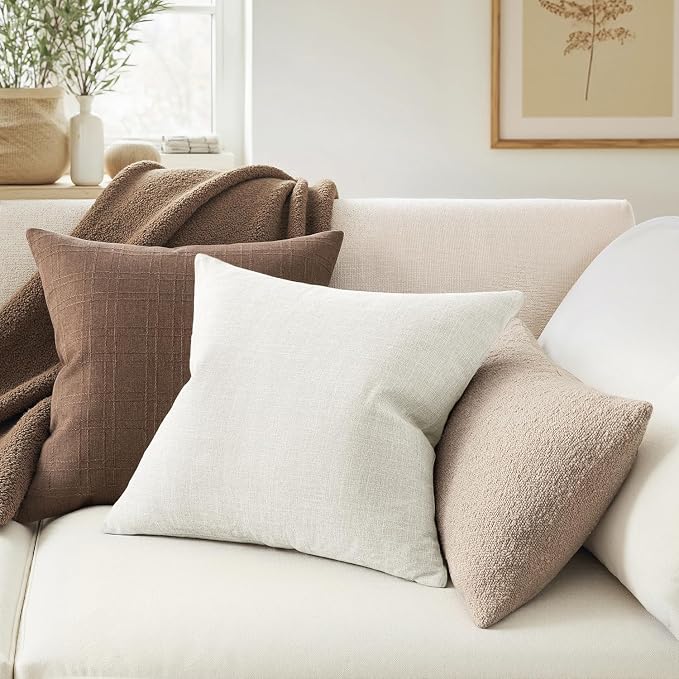 MIULEE Pack of 2 Decorative Linen Burlap Pillow Covers Farmhouse Boho Accent Pillowcases Modern Home Decor for Sofa Couch Bedroom Living Room 20x20 Inch Gray White