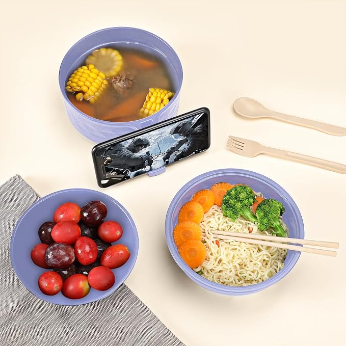 Microwave Ramen Cooker,Ramen Bowl Set,Microwave Noodle Bowl With Chopsticks and Spoon, College Dorm Room Essentials for Girls for Boys, Apartment Essentials, BPA-Free. (light purple)
