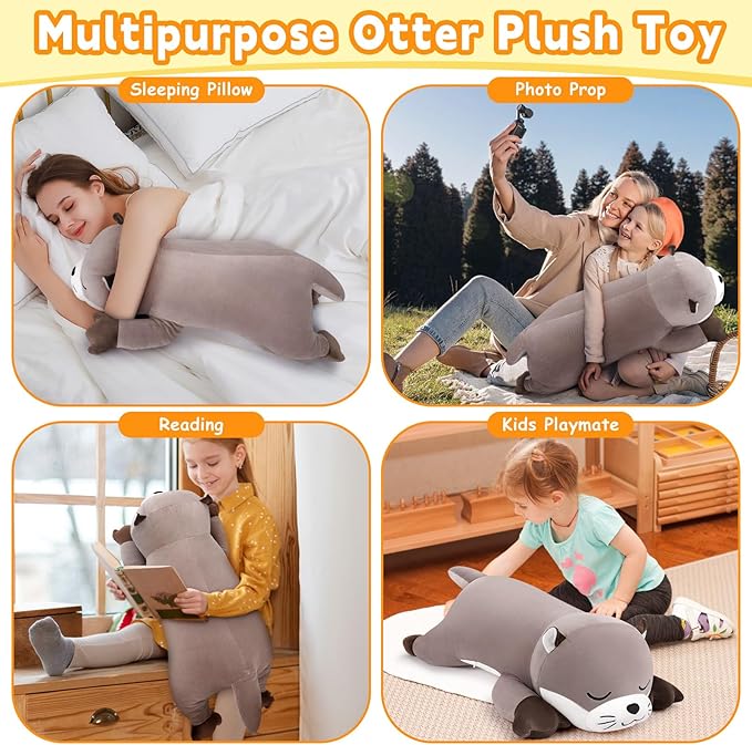 Auspicious beginning 30'' Giant Otter Plush Stuffed Animal- Otter Plush Pillow Plushies, Large Sleeping Body Pillow Plush Toy, Cute Hugging Stuffed Animal, Birthday Gifts for Kids Girls Boys
