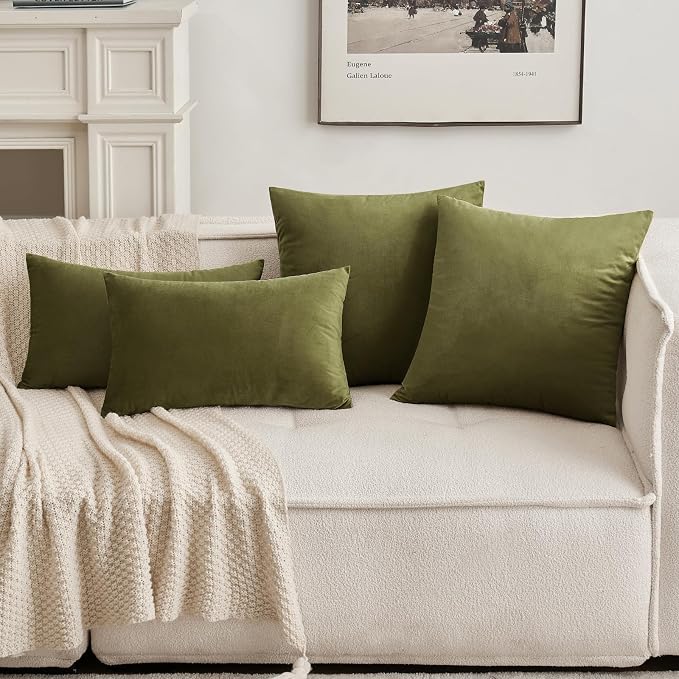 MIULEE Velvet Throw Pillow Covers 18x18 Inch Pack of 2 Light Olive Green | Soft Solid Decorative Pillow Covers, Modern Luxury Home Decor, for Couch Chair Sofa Bedroom Livingroom
