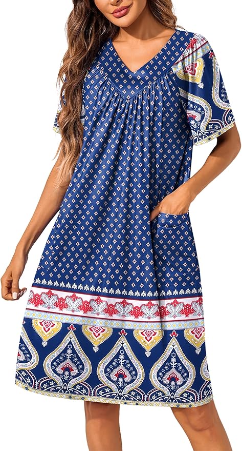 Ekouaer Womens House Dress Floral Print Nightgown with Pockets Mumu Dress