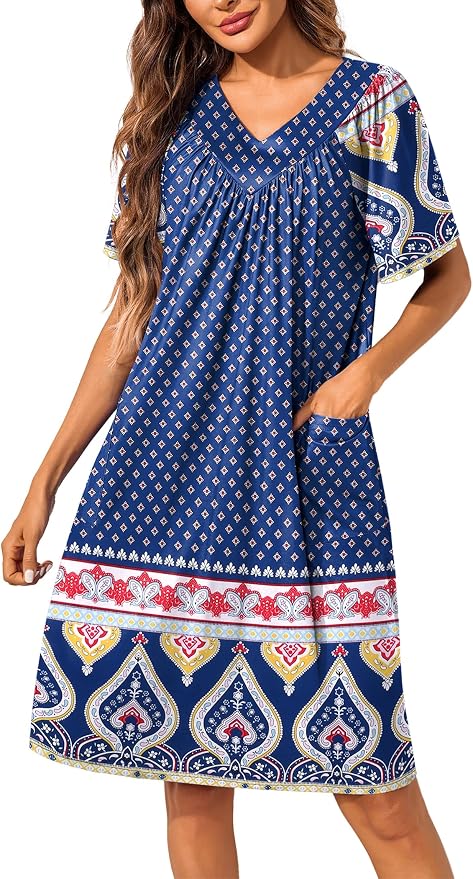 Ekouaer Womens House Dress Floral Print Nightgown with Pockets Mumu Dress