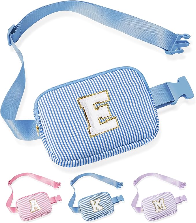 YOOLIFE Initial Crossbody Bag Belt Bag | Fanny Pack Birthday Gifts for Daughter Sister Friends | Gifts for Girls | Personalized Gift for Women | Belt Bag Fanny Pack Blue E
