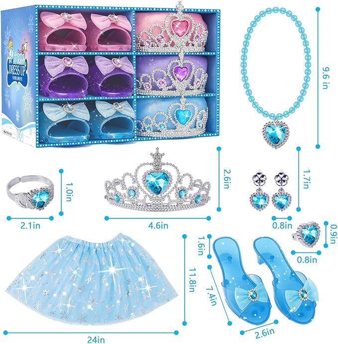 Princess Dress Up Toys, Includes Colorful Skirt, Crown, Shoes, Accessories, Suitable for Girls 3-6 Toddler Role Play Gifts Birthday Party Favors