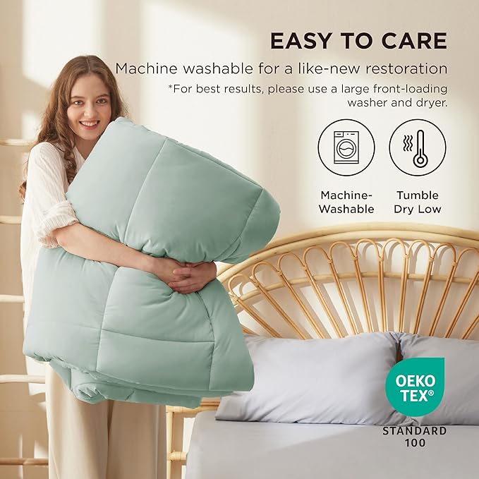 Bedsure Comforter Duvet Insert - Quilted Comforters Full Size, All Season Duvet, GentleSoft Down Alternative Bedding Blanket, with 8 Tabs, Gifts for Women/Men, Sage Green, Full 86 x 82 Inches