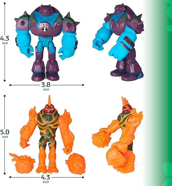Toysvill Inspired by Cartoons Action Figures - Set of 11 Toys [Grey Matter, Rath, Slapback, Hot Shot, Armored, Shock Rock, Vilgax, Rustbug Ben, Humungousaur, Omni Enhanced Overflow]