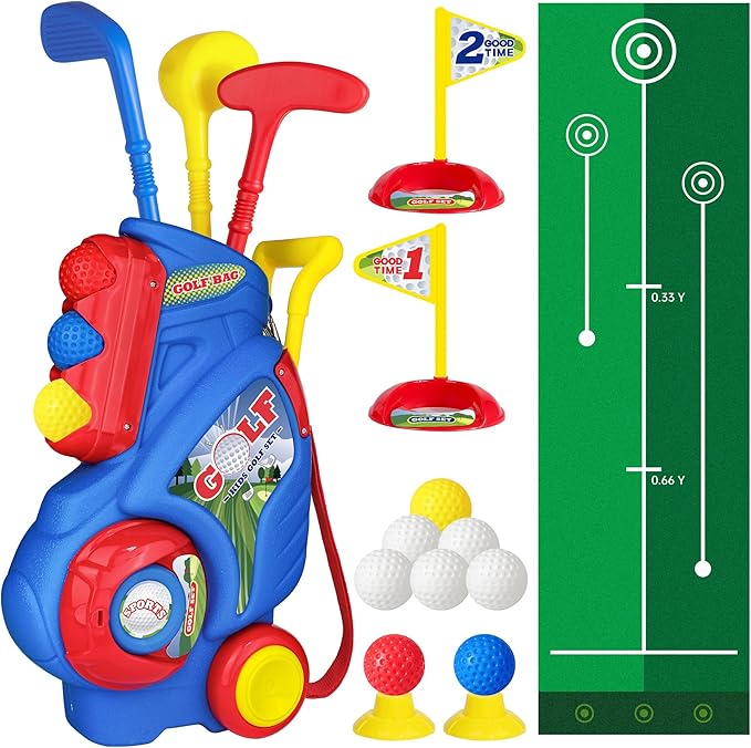 Toddler Golf Set for Boys Girls 2 3 4 5 Years Old, Kids Golf Clubs Set with Cart & Putting Mat, Outdoor Indoor Sports Toys Birthday Gift, Blue