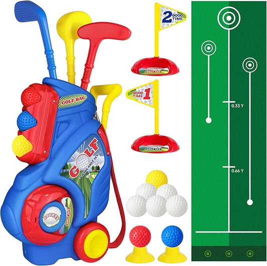 Toddler Golf Set for Boys Girls 2 3 4 5 Years Old, Kids Golf Clubs Set with Cart & Putting Mat, Outdoor Indoor Sports Toys Birthday Gift, Blue