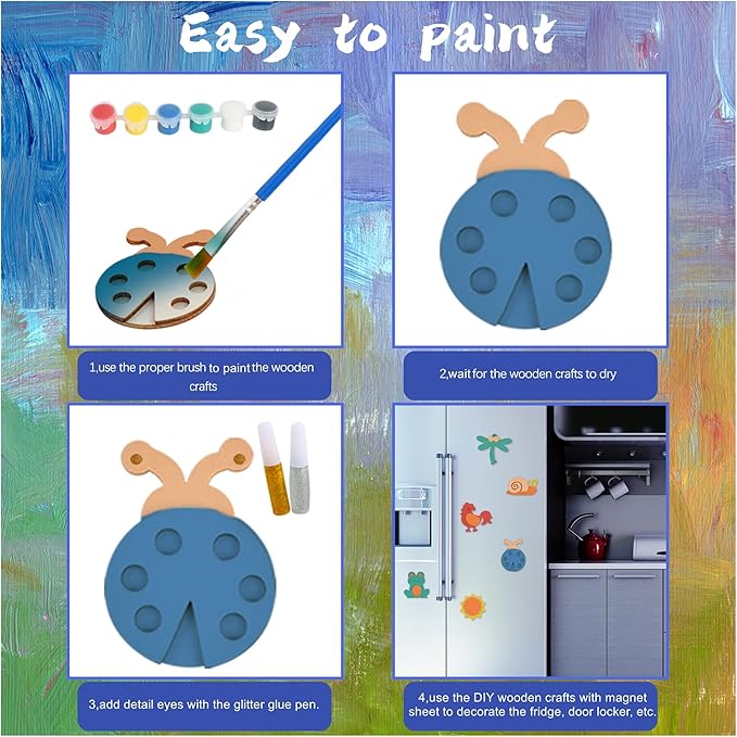 Glintoper 30 Wooden Magnet Painting Craft Kit, Paint Your Own Easter Art and Craft Supplies, Basket Stuffers Party Favors for Boys Girls, Classroom Prize Goodie Bag Gifts for Kids 4-8