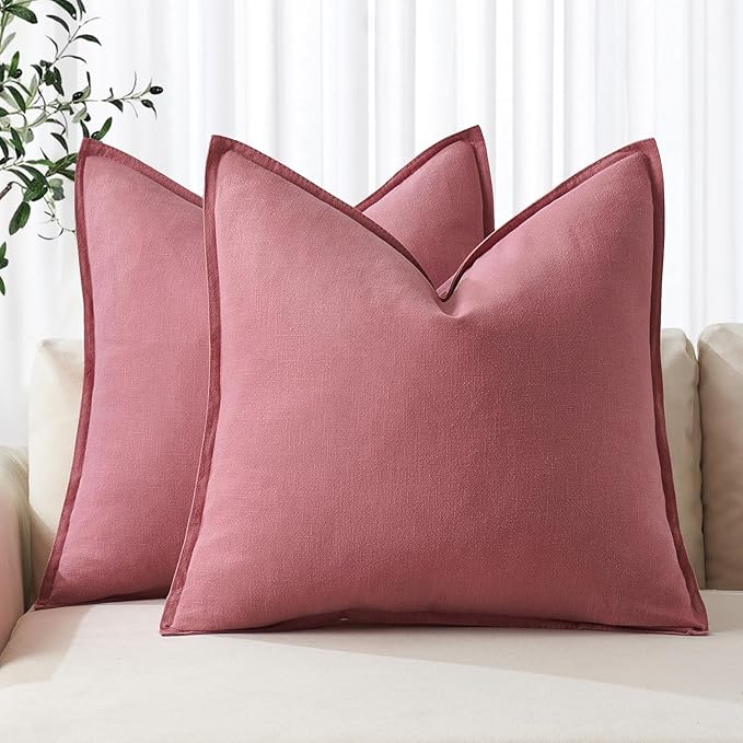 MIULEE Decorative Linen Pillow Covers 20x20 Inch Cranberry Red | Boho Farmhouse Neutral Couch Throw Pillows for Bed, Pack of 2 Accent Modern Pillowcases, Sofa Livingroom Home Decor