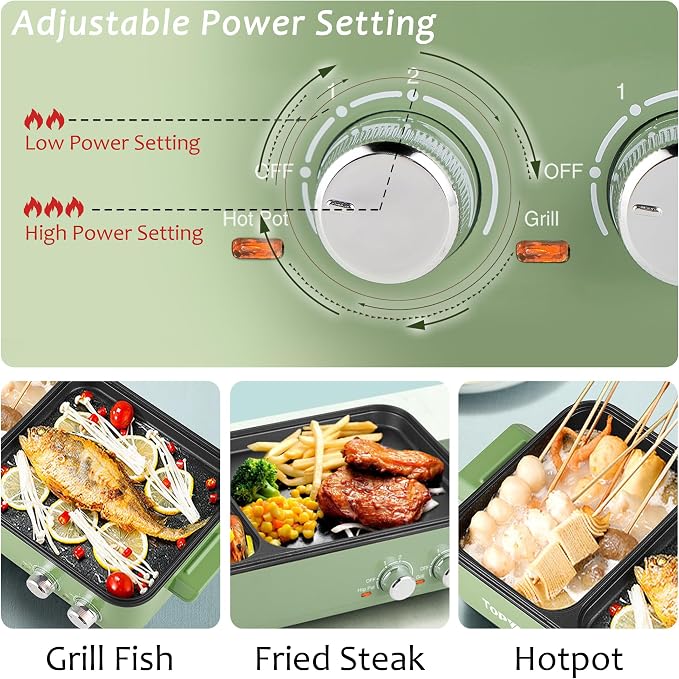 Topwit Hot Pot with Grill, Korean BBQ Grill, 2-in-1 Electric Pot | Nonstick Coating, Dual Temperature Control, Fast Heating, Ideal for Korean BBQ, Shabu Shabu, Noodles, Steaks and Family Meals