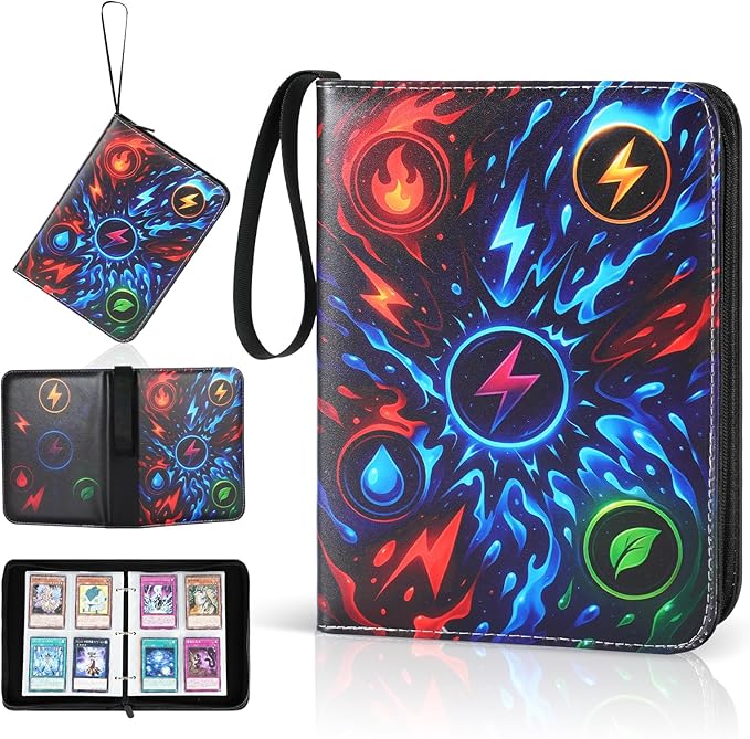 Trading Card Binder, 4-Pocket, Holds 480 Cards, 120 Pages Side-Loading Card Album, PU Leather, Acid-Free Archival Sleeves, Durable Organizer for MTG, TCG & Sports Cards, Gift for Kids, Boys and Girls