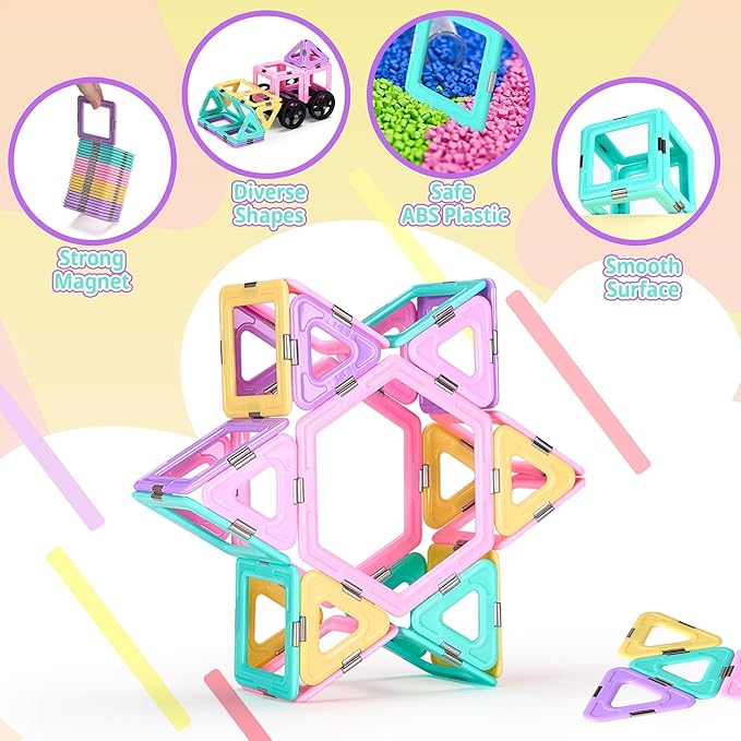 102 PCS Magnetic Tiles Set, Magnet Building Blocks Set with Car for Kids Ages 3+, STEM Educational Montessori Learning Construction Toys for 3 4 5 6 7 8 + Year Old Toddlers Boys Girls Birthday Gifts