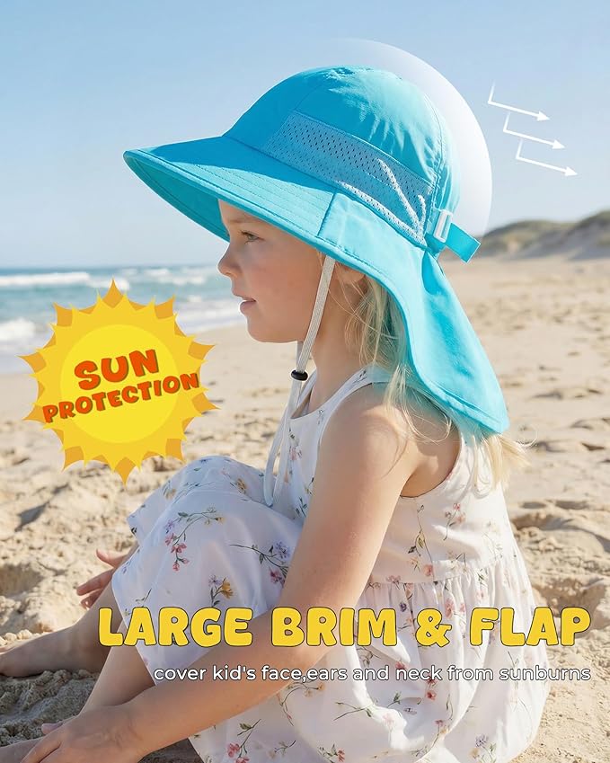Toddler Baby Sun Hat Kids Summer Beach Essentials Adjustable Beach Hats with Bucket Wide Brim for Boys Girls Age 0-14 Years