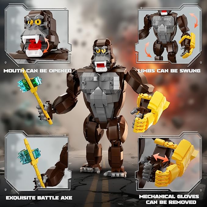 King Kong vs Godzilla Building Set with Battle Axe, The New Empire Kong Action Figure Model Kit,Kong Collectible Creative Gifts for Adults Boys 14+（828PCS）