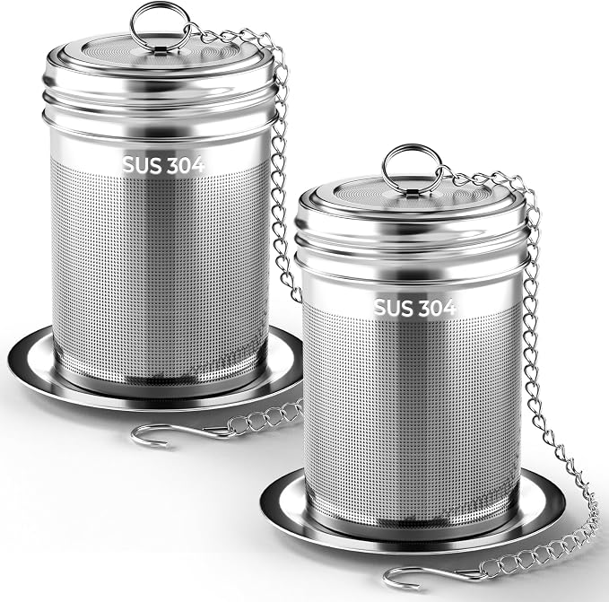 2 Pack Reinmoson Large Tea Infuser for Loose Tea & Spice Infuser for Cooking, 2.1” x 2.9” Extra Fine Mesh Large Tea Strainers, 304 Stainless Steel Loose Leaf Tea Steeper for Black Tea, Rooibos, etc