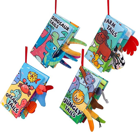 4-Pack Baby Books 0-6 Months, Baby Crinkle Books, Touch and Feel Sensory Toy for Babies, Infant Toys 0-6 Months, Soft Fabric Toy Shower Gift - 6 Pages Blue