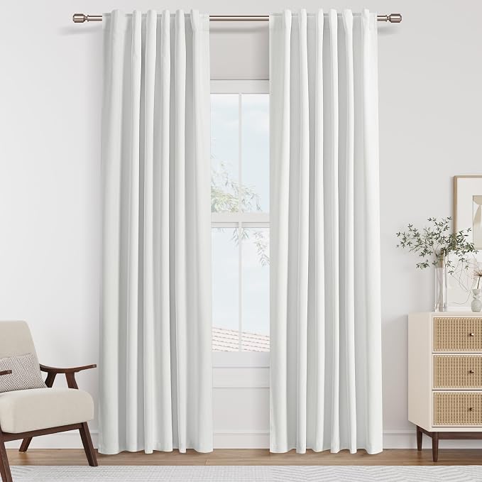 Guken White 100% Blackout Linen Curtains 40 Inch Wide by 84 Inch 2 Panels Set for Living Room Bedroom Back Tab Thermal Insulated Black Out Linen Drapes Room Darkening Window Curtains