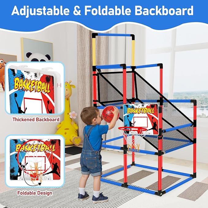 63" Arcade Basketball Game Set with 3 Balls, Kids Basketball Hoop Age 3 to 12 Indoor Outdoor Sports Play - Easy Set Up - Carnival Birthday Party Games Yard Toys for 3 4 5 6 7 8+ Year Old Boys Gift
